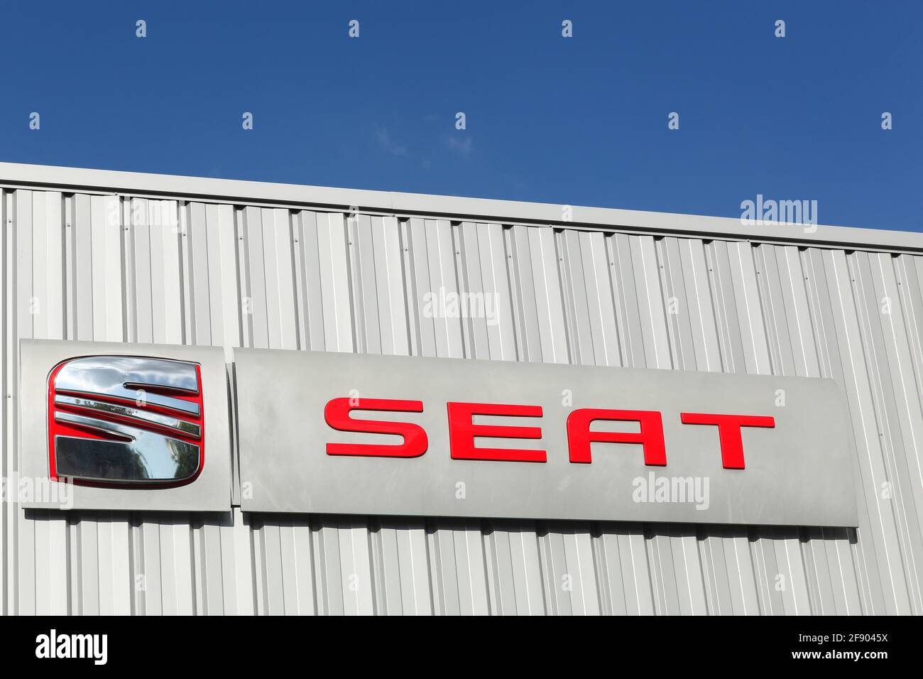 Villefranche, France - September 20, 2015: SEAT is a spanish automobile manufacturer and it is a wholly owned subsidiary of the Volkswagen Group Stock Photo
