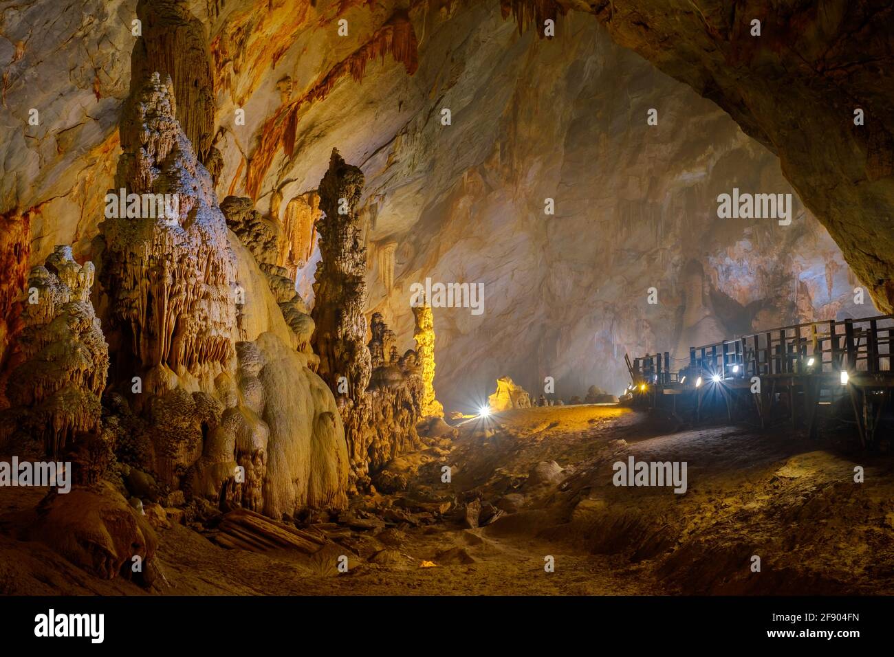 Phong Nha, Vietnam - April 08, 2016: Colorful Paradise cave with big stalagmites and stalactites in Phong Nha-Ke Bang National Park, Vietnam Stock Photo
