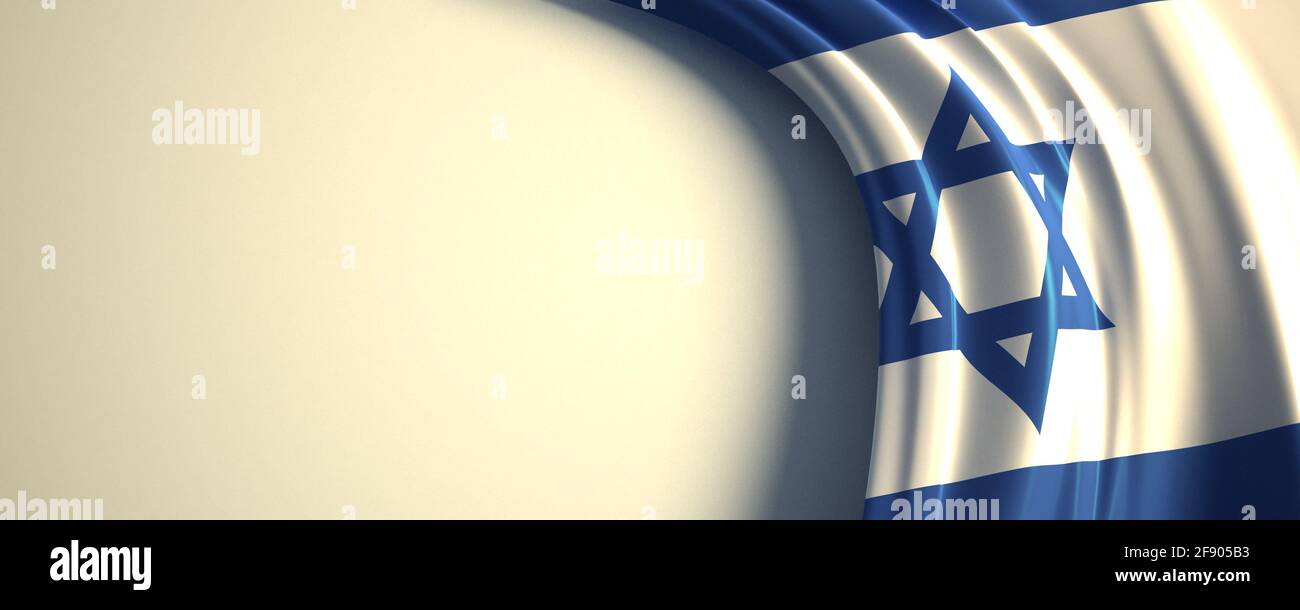 Israel Flag. 3d illustration of the waving national flag with a copy space. Middle East countries flag. Stock Photo
