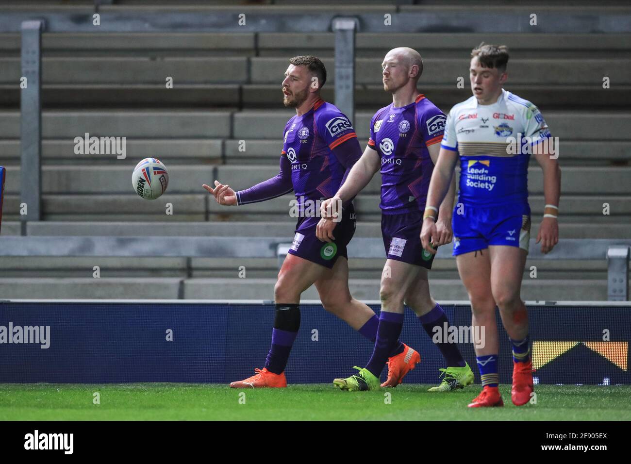 Leeds, UK. 15th Apr, 2021. Jackson Hastings (31) of Wigan Warriors celebrates his try in Leeds, UK on 4/15/2021. (Photo by Mark Cosgrove/News Images/Sipa USA) Credit: Sipa USA/Alamy Live News Stock Photo