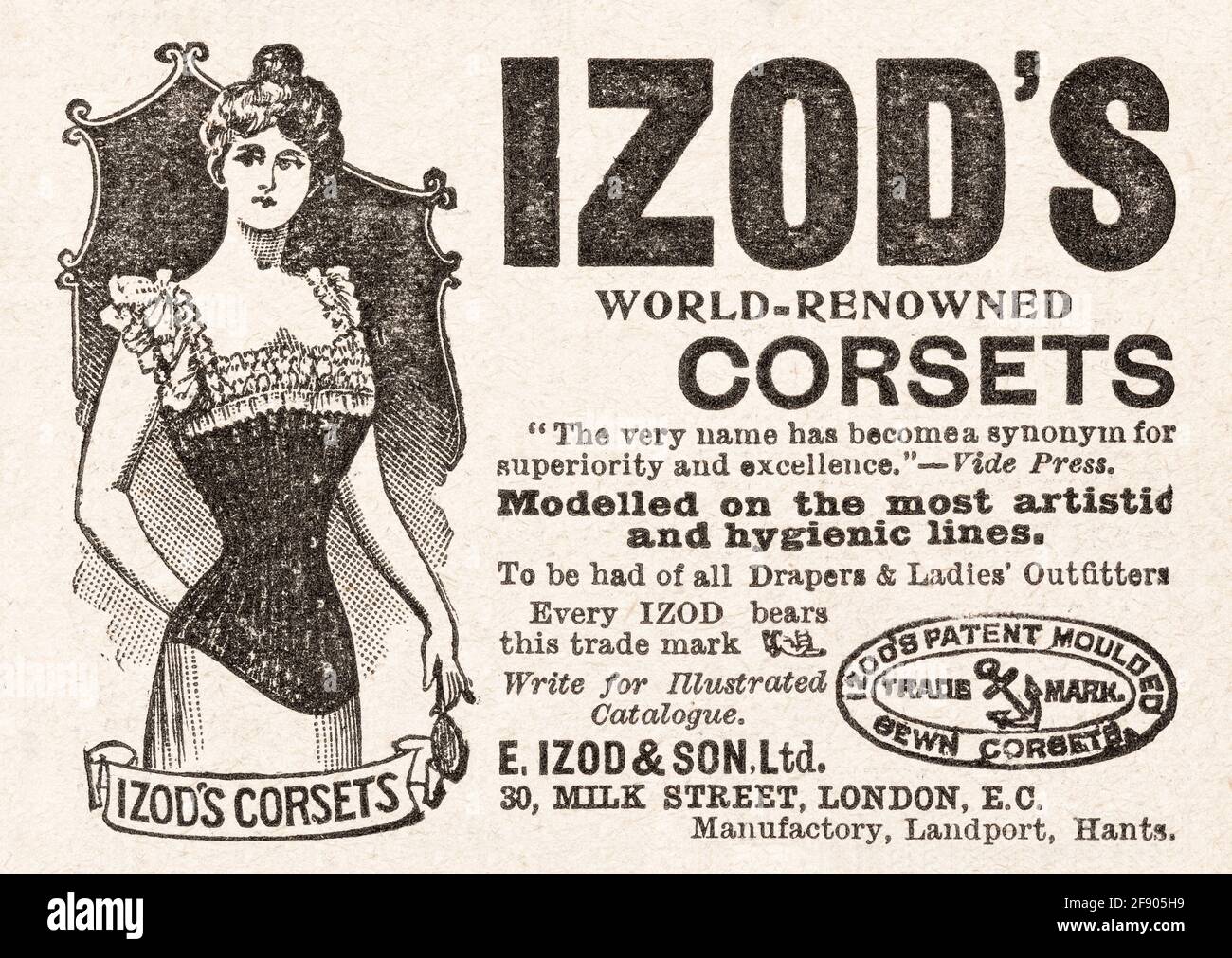 Old vintage Victorian newsprint Izod clothes / fashion advert from 1901 ...