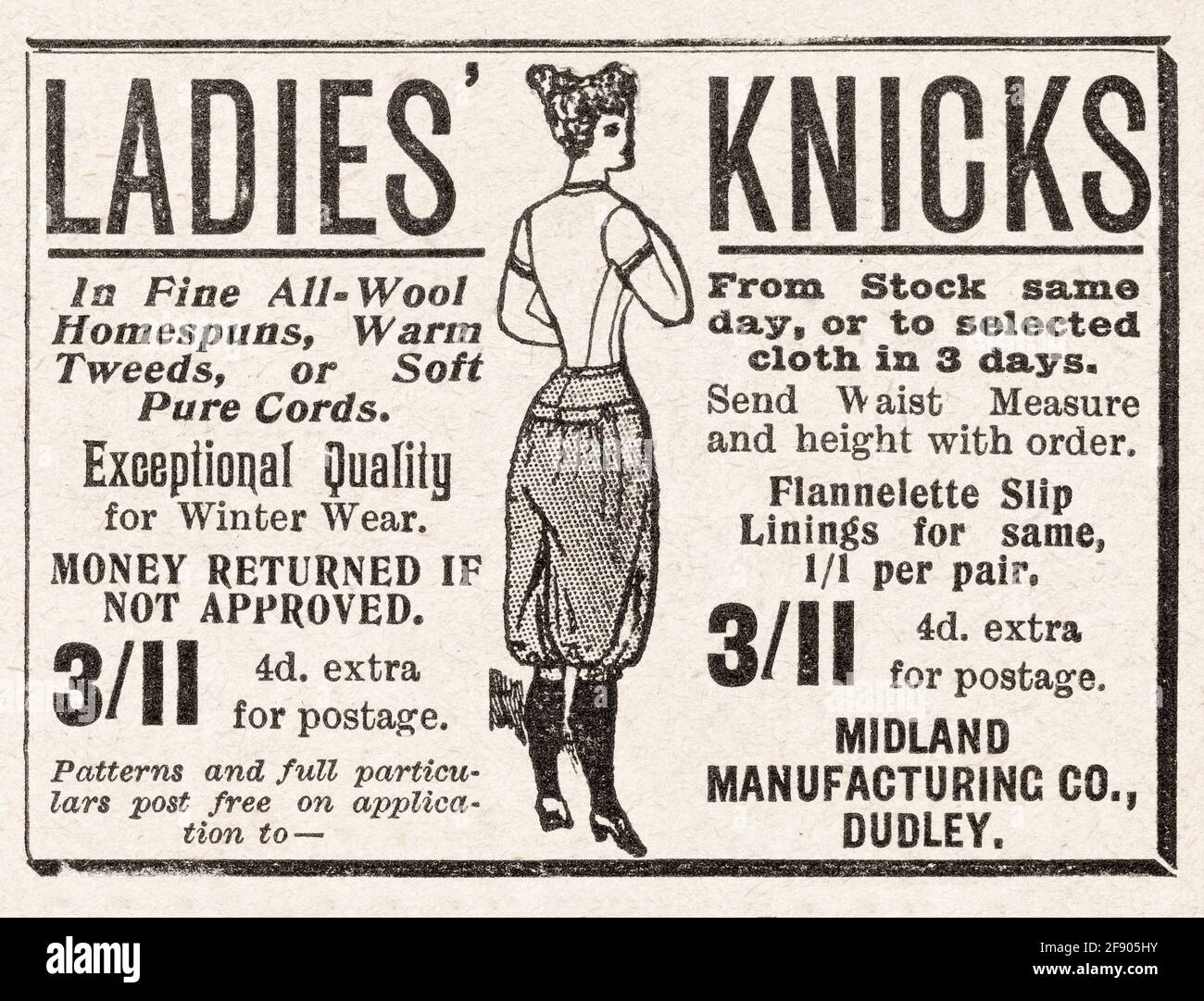 Old vintage Victorian newsprint clothes / fashion advert from 1901