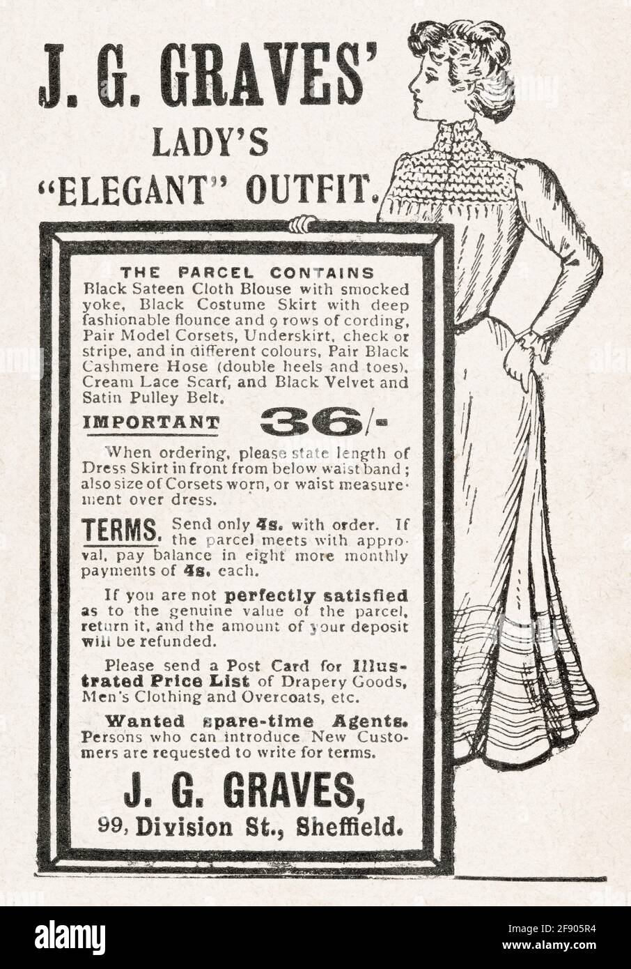 Old vintage Victorian newsprint clothes / fashion advert from 1902