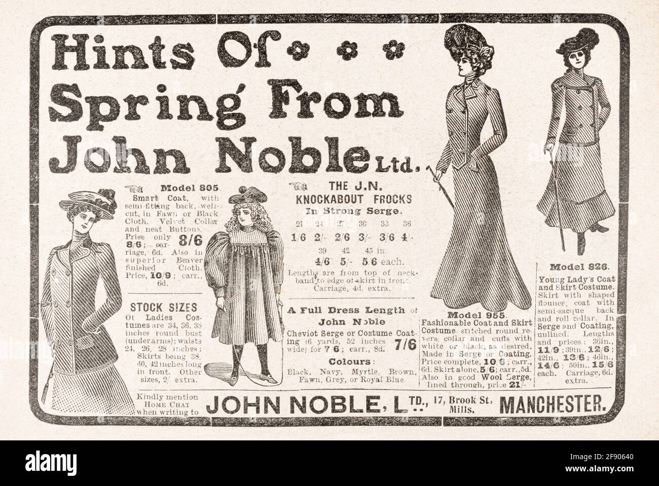 Old vintage Victorian newsprint clothes / fashion advert from 1902