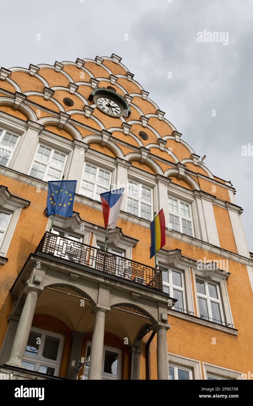 Town hall, Cesky Tesin / Czeski Cieszyn, Czech Republic - historical building of municipality made in neo-renaissance style. Stock Photo