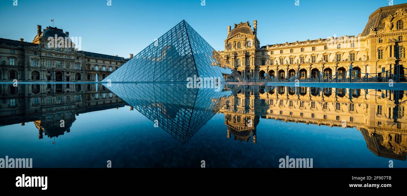 Architecture landmark Louvre Museum at dawn, Paris, France, Europe Stock Photo