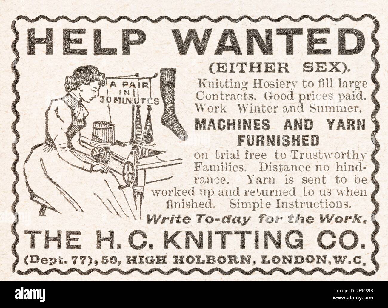 Victorian knitting machine advert hires stock photography and images