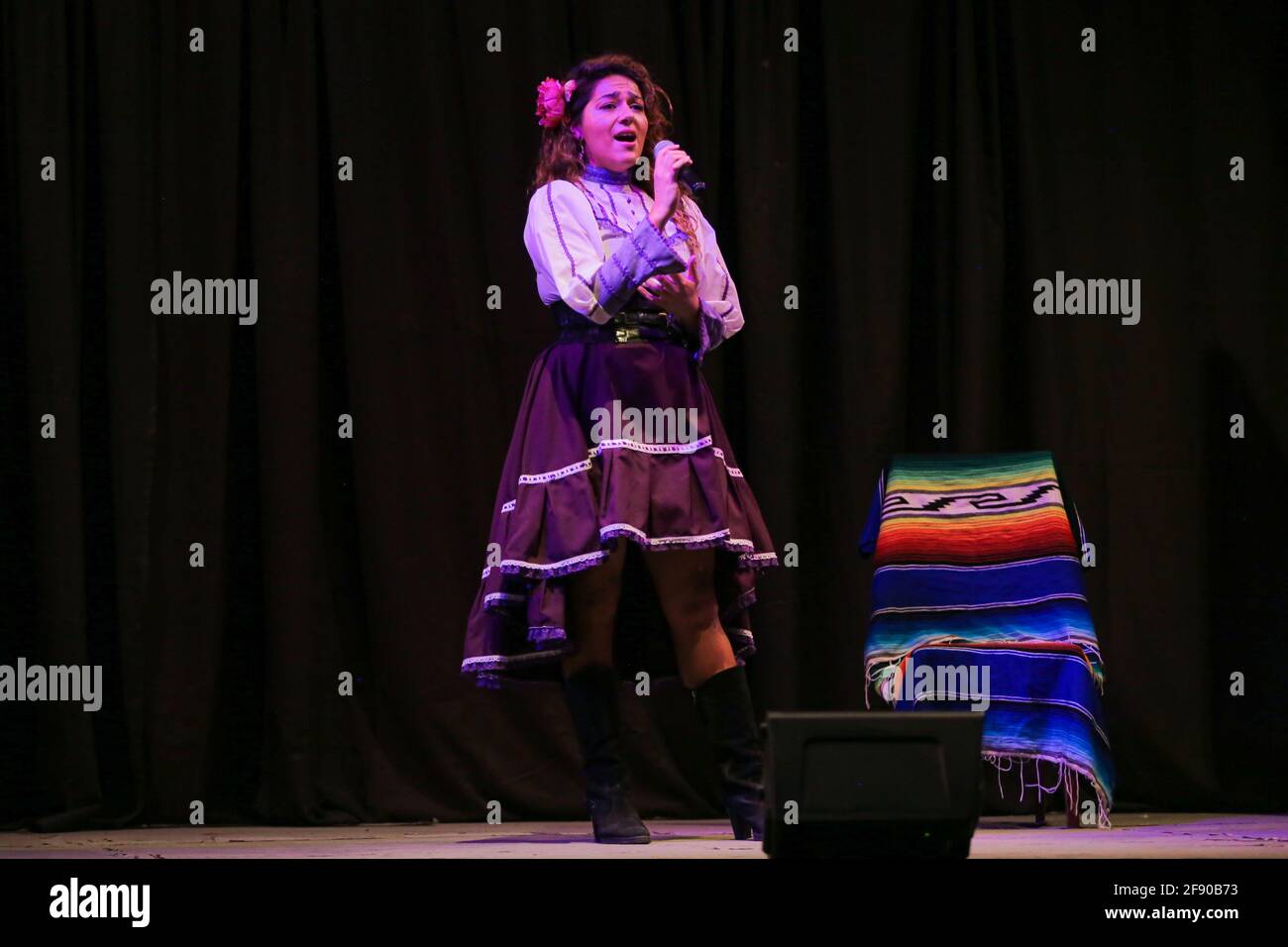 The singer Paloma Munguía Meneses during her presentation with popular ranchera music at the La Matraka theater company forum on April 10, 2021 in Hermosillo Sonora, Mexico ... (Photo by Luis Gutierrez / Norte Photo)  La cantante Paloma Munguía Meneses durante su presentacion con música popular ranchera en el foro de la compañía de teatro La Matraka el 10 Abril 2021 en Hermosillo Sonora, Mexico... (Photo by Luis Gutierrez/ Norte Photo) Stock Photo