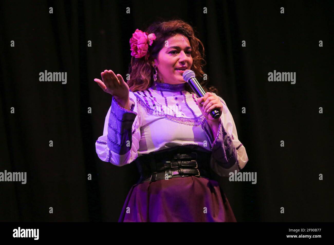 The singer Paloma Munguía Meneses during her presentation with popular ranchera music at the La Matraka theater company forum on April 10, 2021 in Hermosillo Sonora, Mexico ... (Photo by Luis Gutierrez / Norte Photo)  La cantante Paloma Munguía Meneses durante su presentacion con música popular ranchera en el foro de la compañía de teatro La Matraka el 10 Abril 2021 en Hermosillo Sonora, Mexico... (Photo by Luis Gutierrez/ Norte Photo) Stock Photo