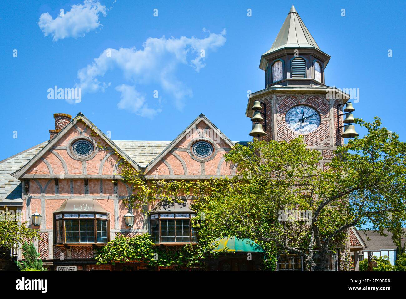 The Solvang Clock Tower building at the Old Mill Shops with whimsical