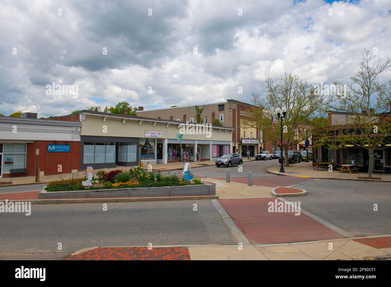 Historic commercial buildings on Edward Miller Square on Main Street in