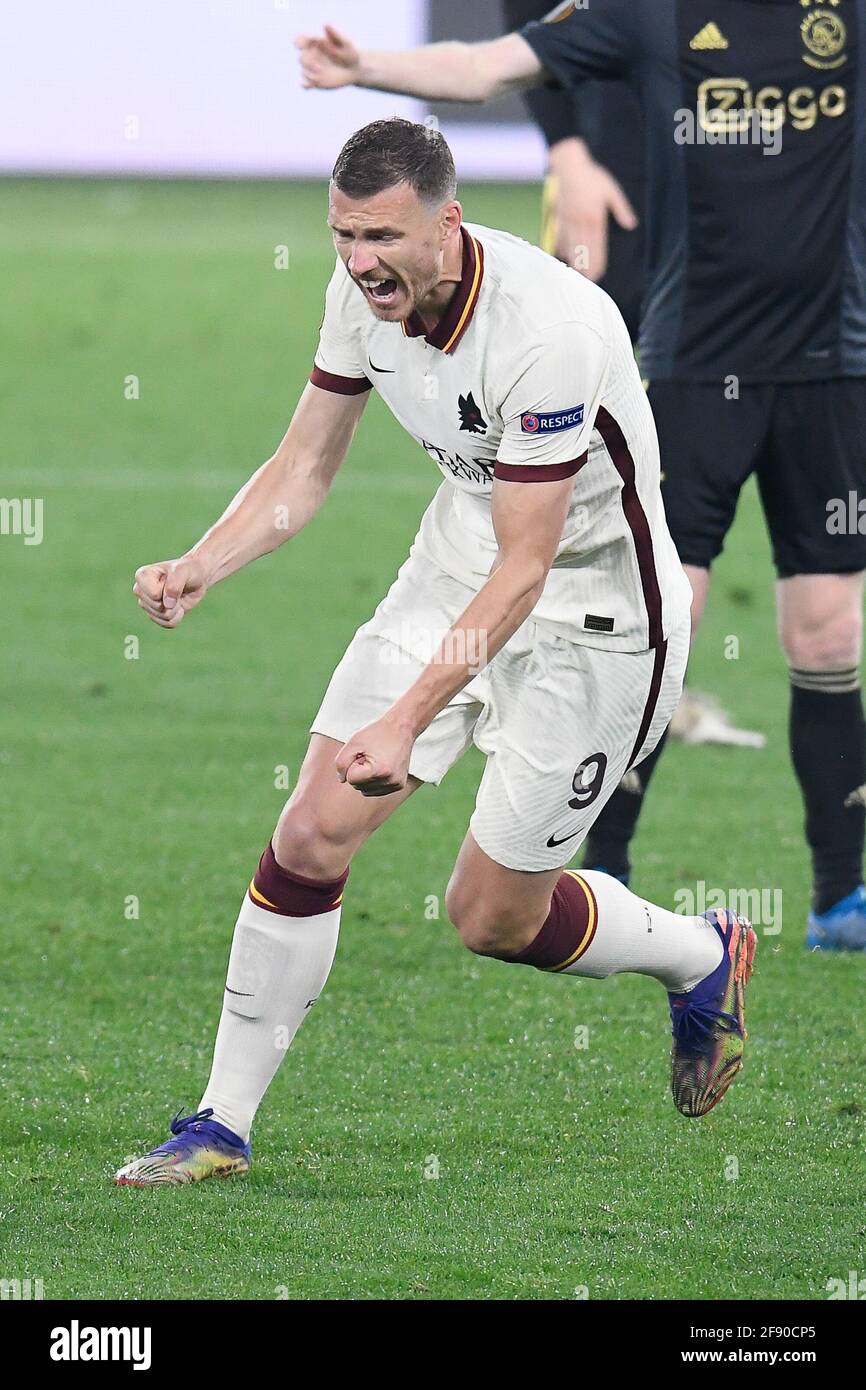 Rome, Italy. 15th Apr, 2021. Edin Dzeko of AS Roma jubilates after ...