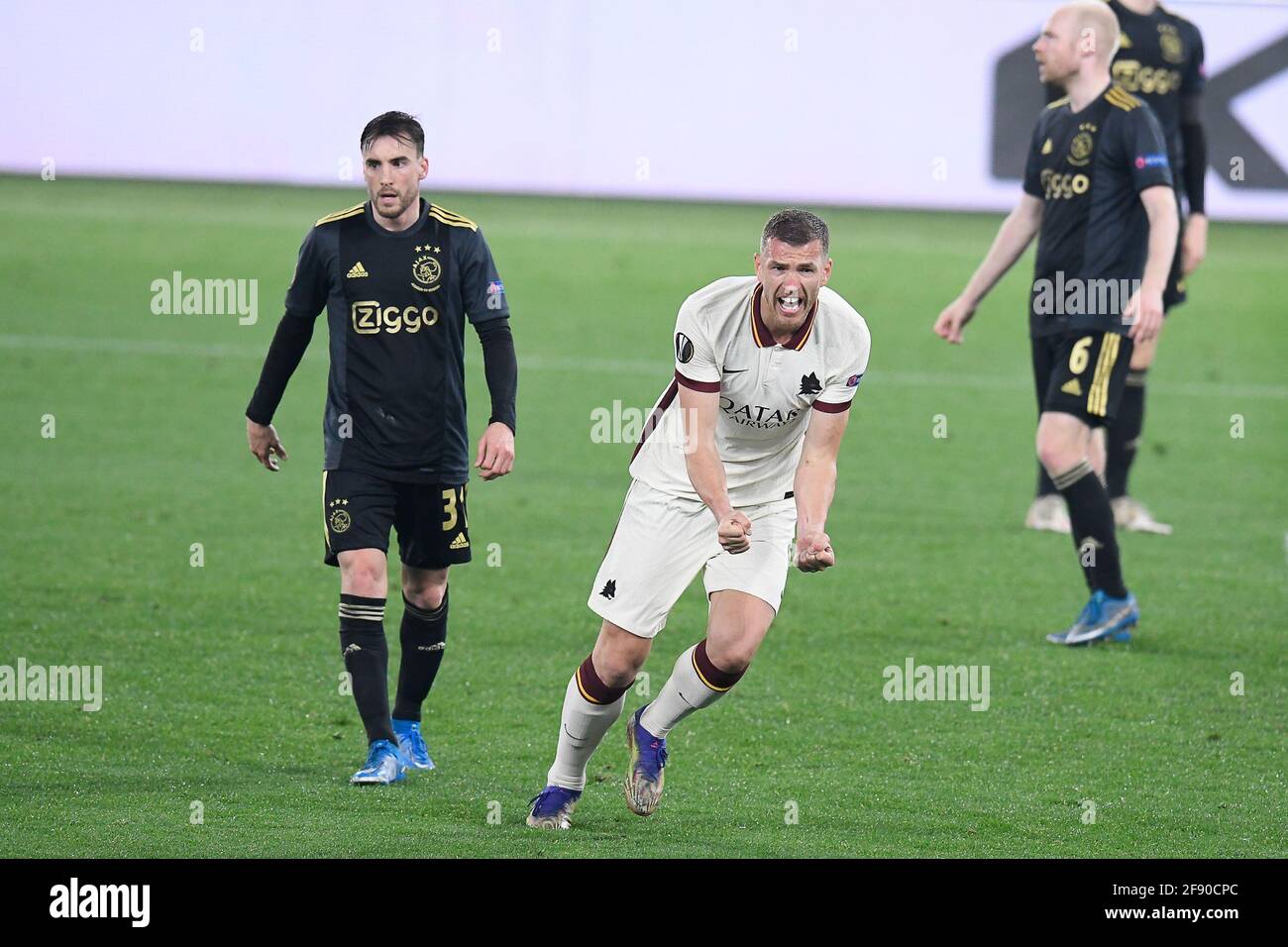 Rome, Italy. 15th Apr, 2021. Edin Dzeko of AS Roma jubilates after ...