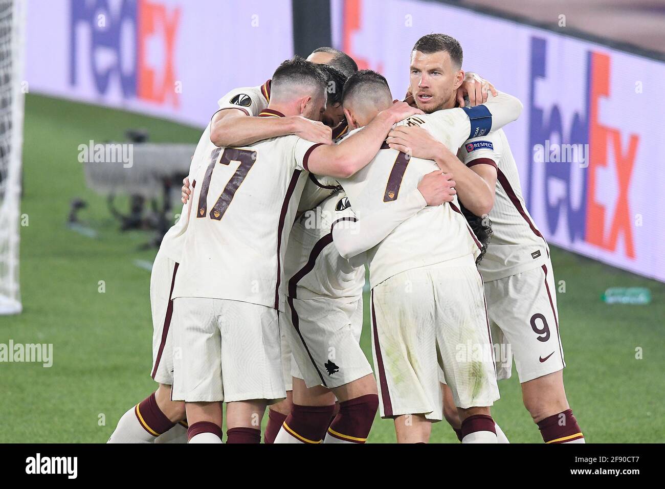 Rome, Italy. 15th Apr, 2021. Edin Dzeko of AS Roma jubilates after ...