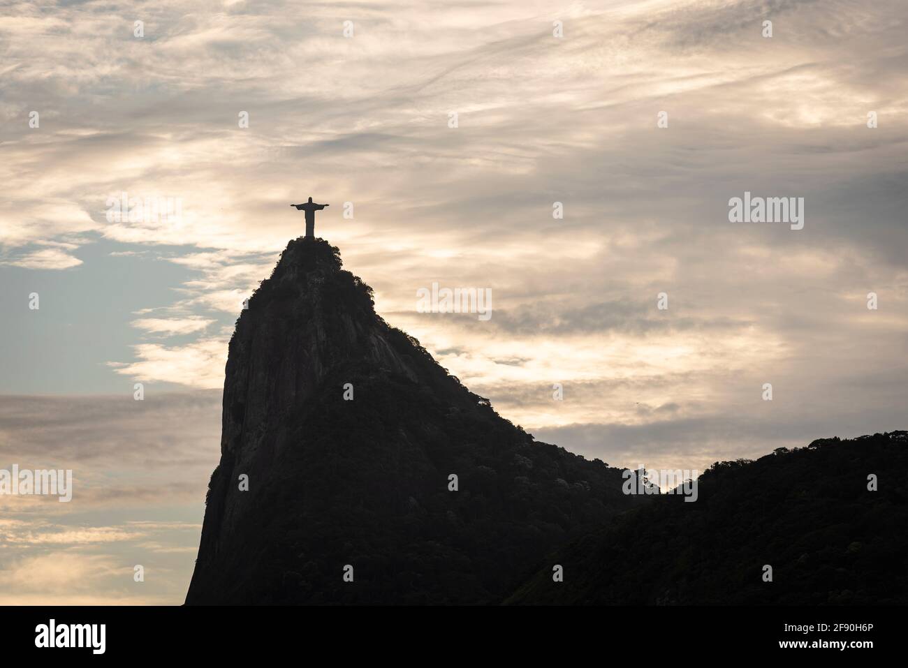 Beautiful view to Corcovado Mountain and Christ Statue on sunset Stock Photo