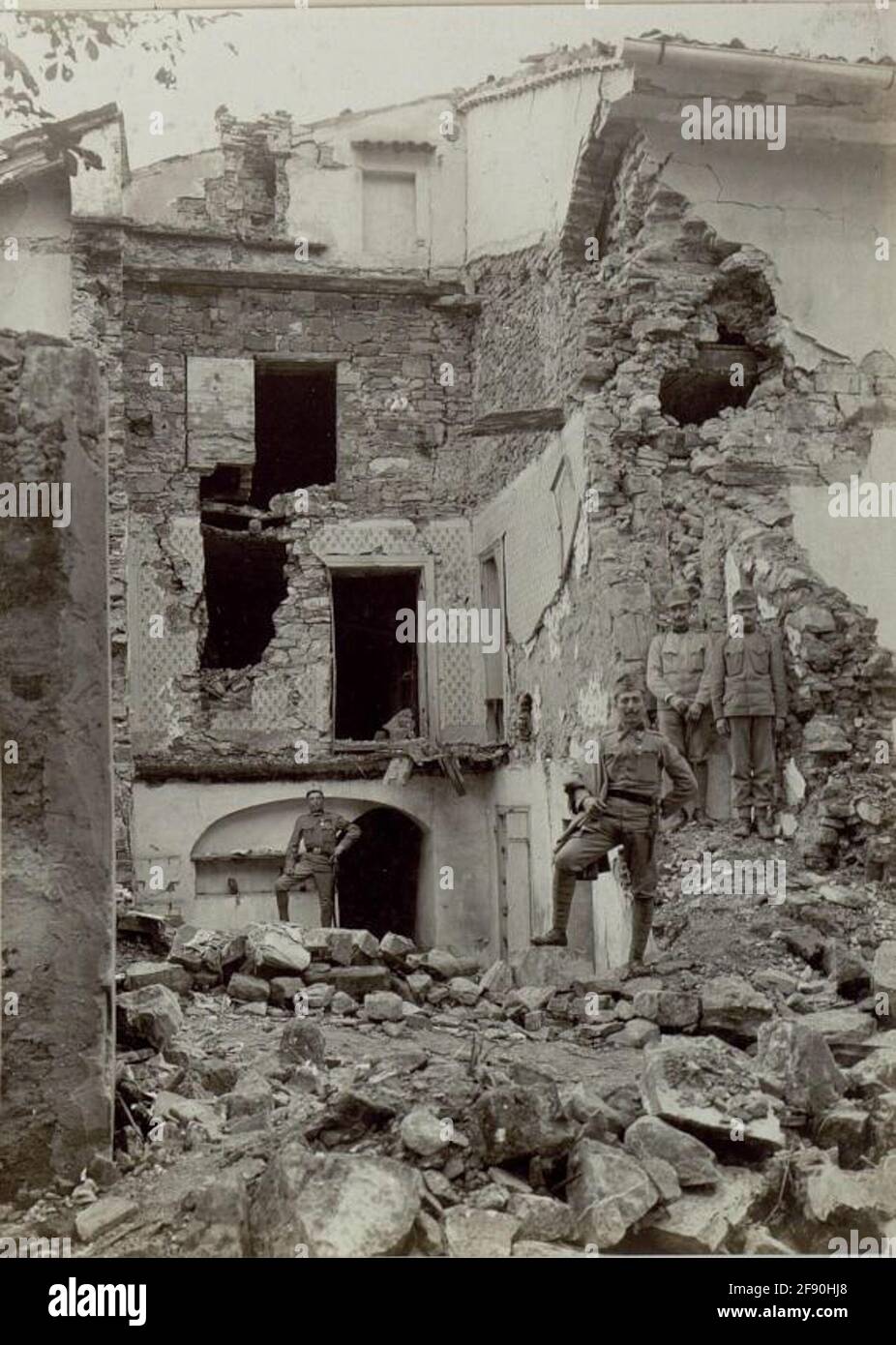Houses incurred by artillery's shot in Podgora at Görz. Stock Photo