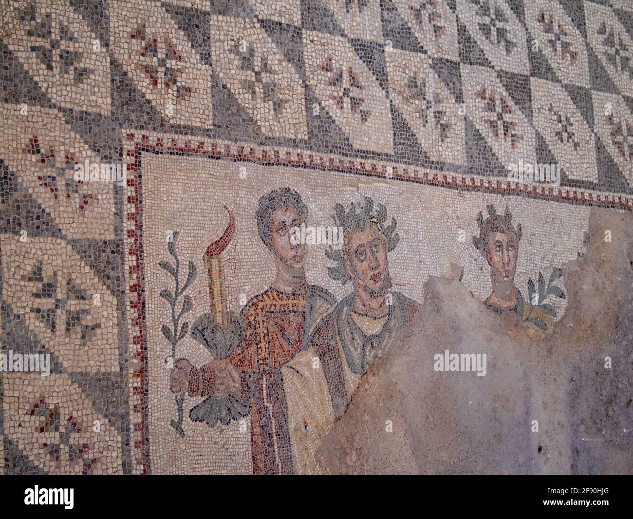 Detail of the Tablinum mosaic, Villa Romana del Casale Stock Photo