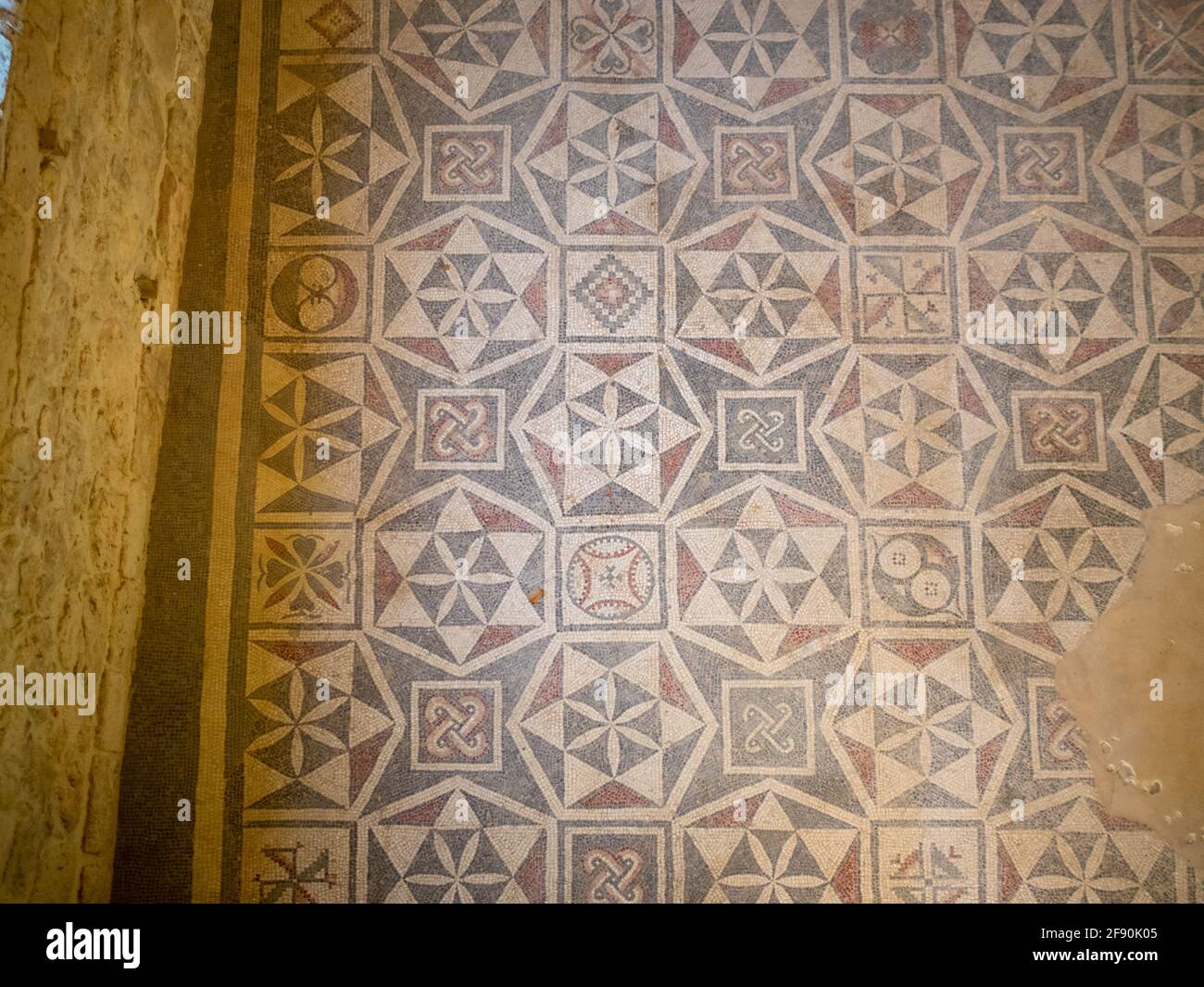 Geometric mosaic from the service rooms of Villa Romana del Casale Stock Photo