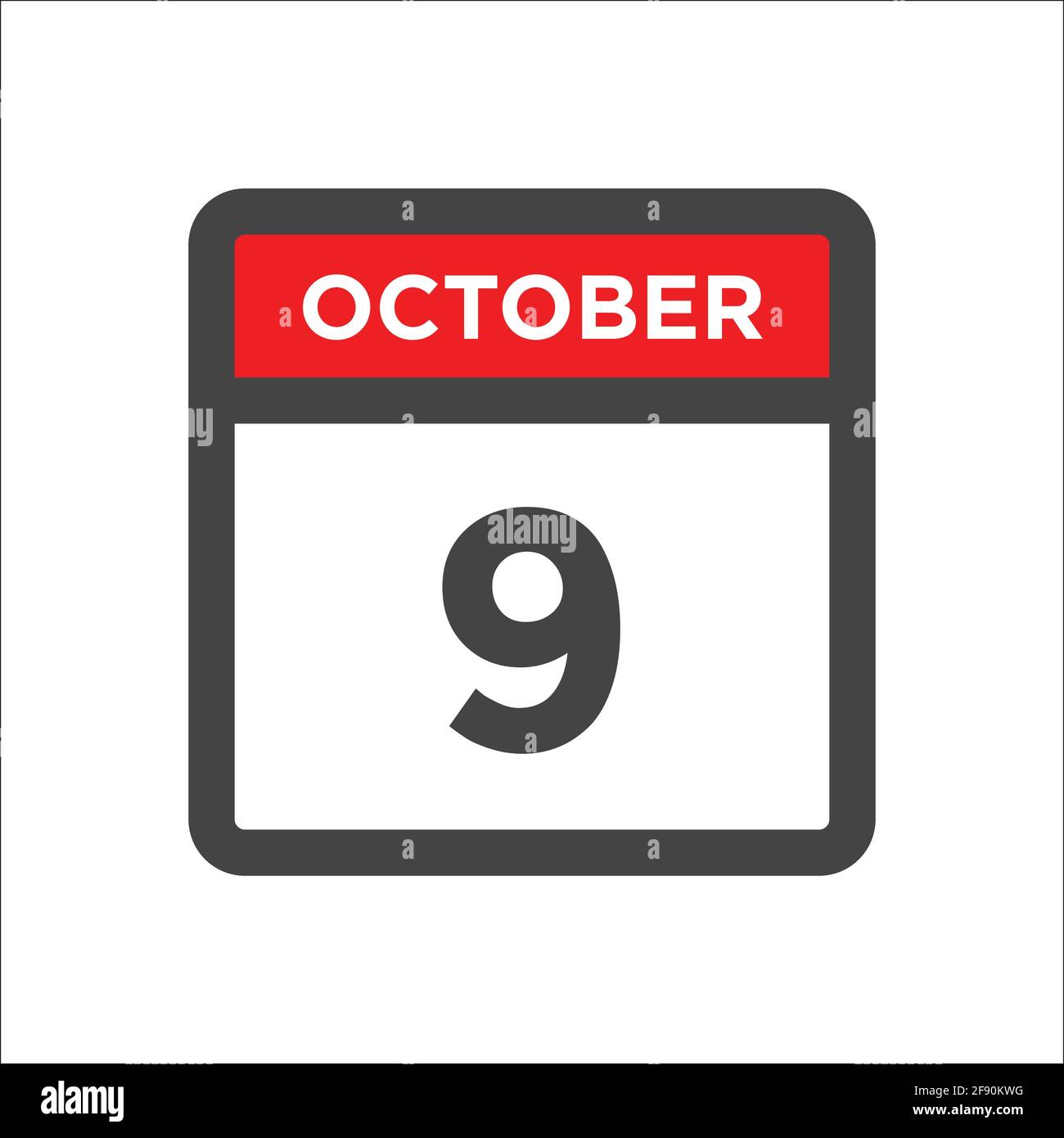 October 9 calendar icon - day of month Stock Vector