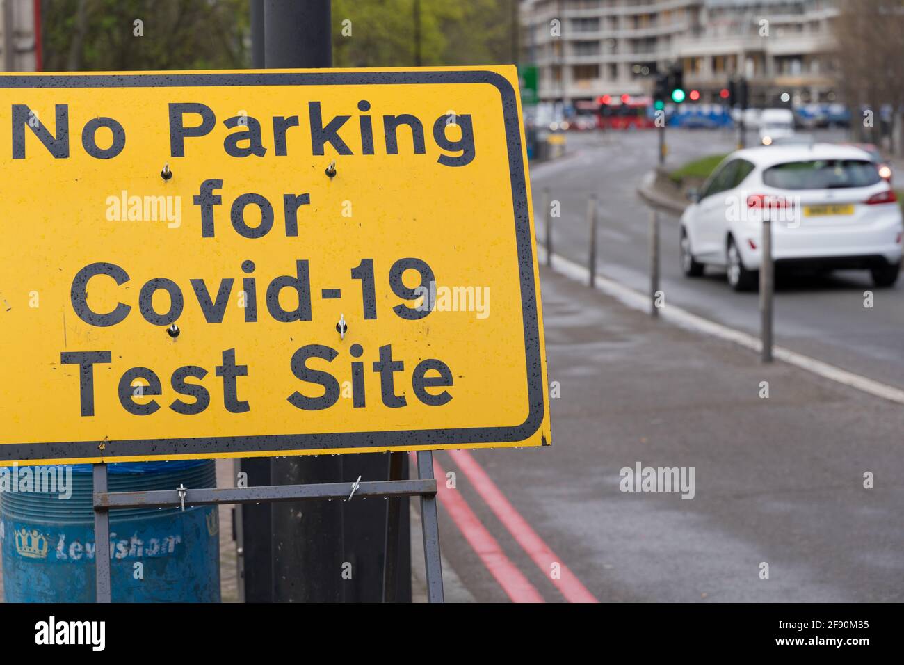 Sign of No Parking for Covid-19 Test site, pandemic UK, 2021 Stock Photo