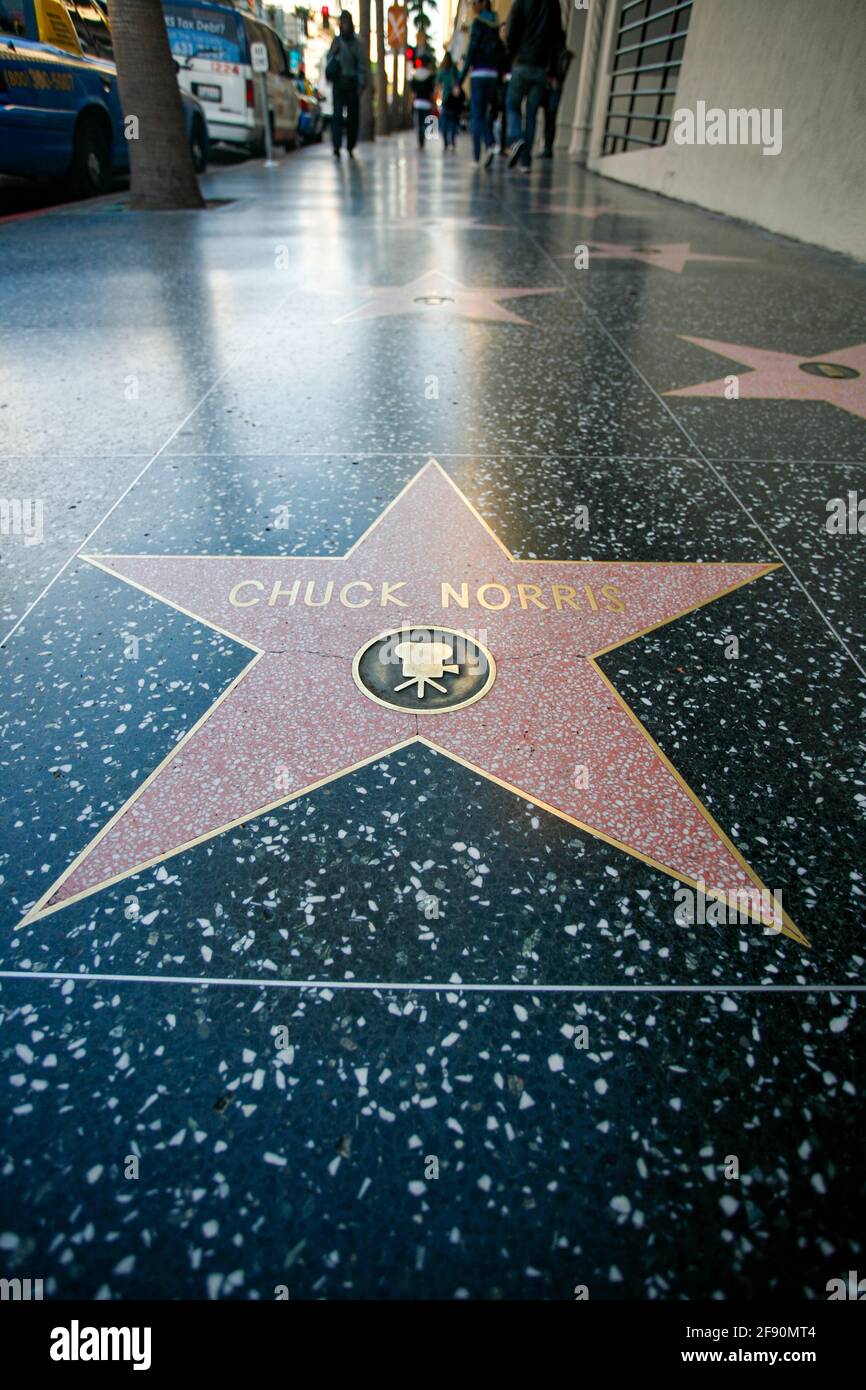 Chuck Norris' Star on the Hollywood Walk of Fame, Los Angeles, California, USA Stock Photo