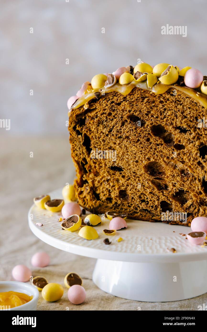 Easter chocolate Panettone cake Stock Photo