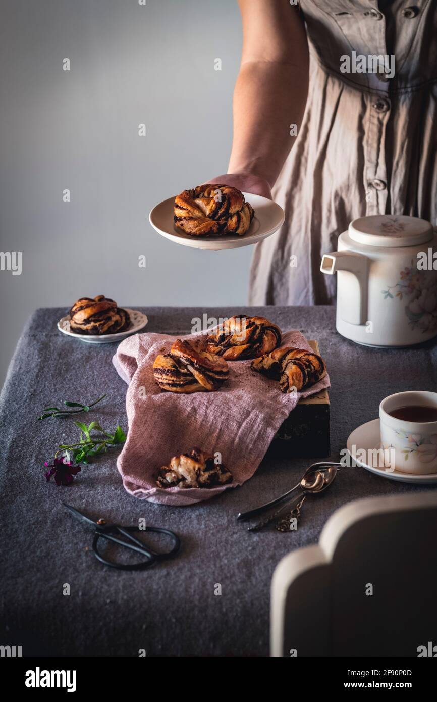 Serving chocolate babka knots Stock Photo Alamy
