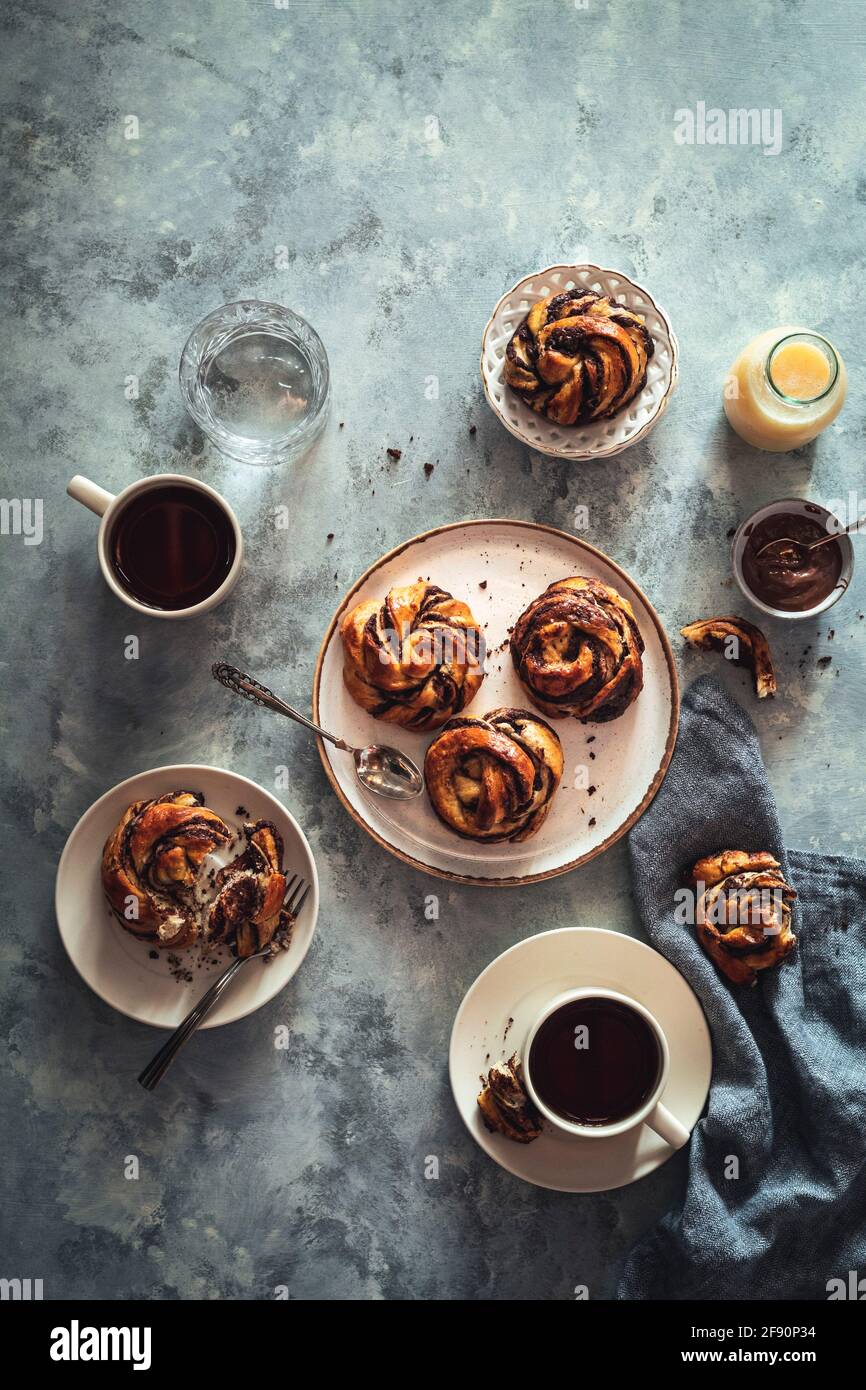 Chocolate babka knots flatlay Stock Photo Alamy