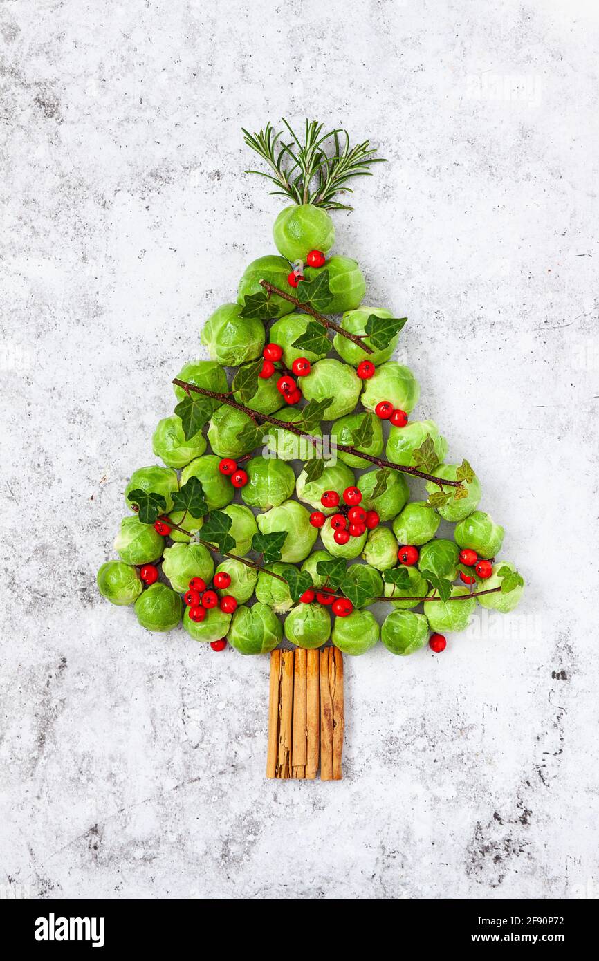 A Christmas Tree made from brussel sprouts & cinnamon sticks and