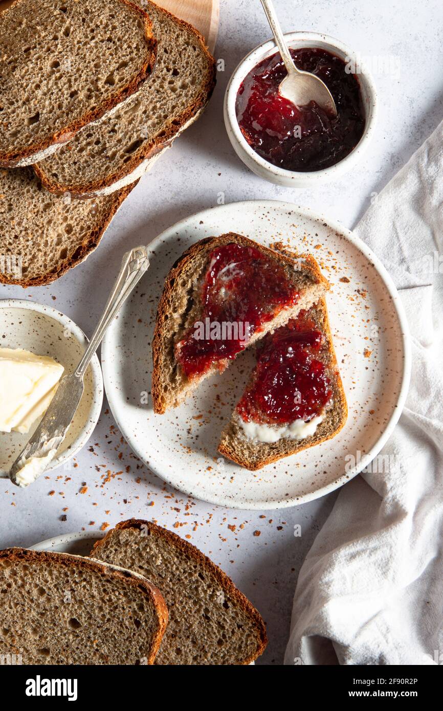 Sandwich Bread With Jam And Butter Stock Photo Alamy