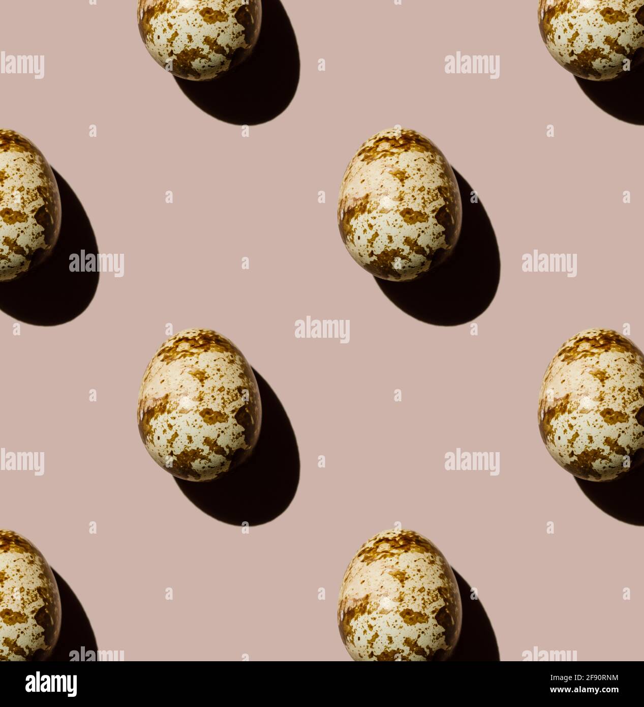 Quail egg on beige background Pattern Stock Photo