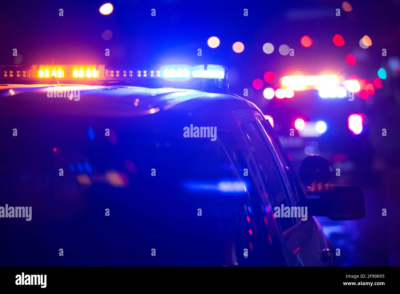 Police units responds to the scene of an emergency. Stock Photo