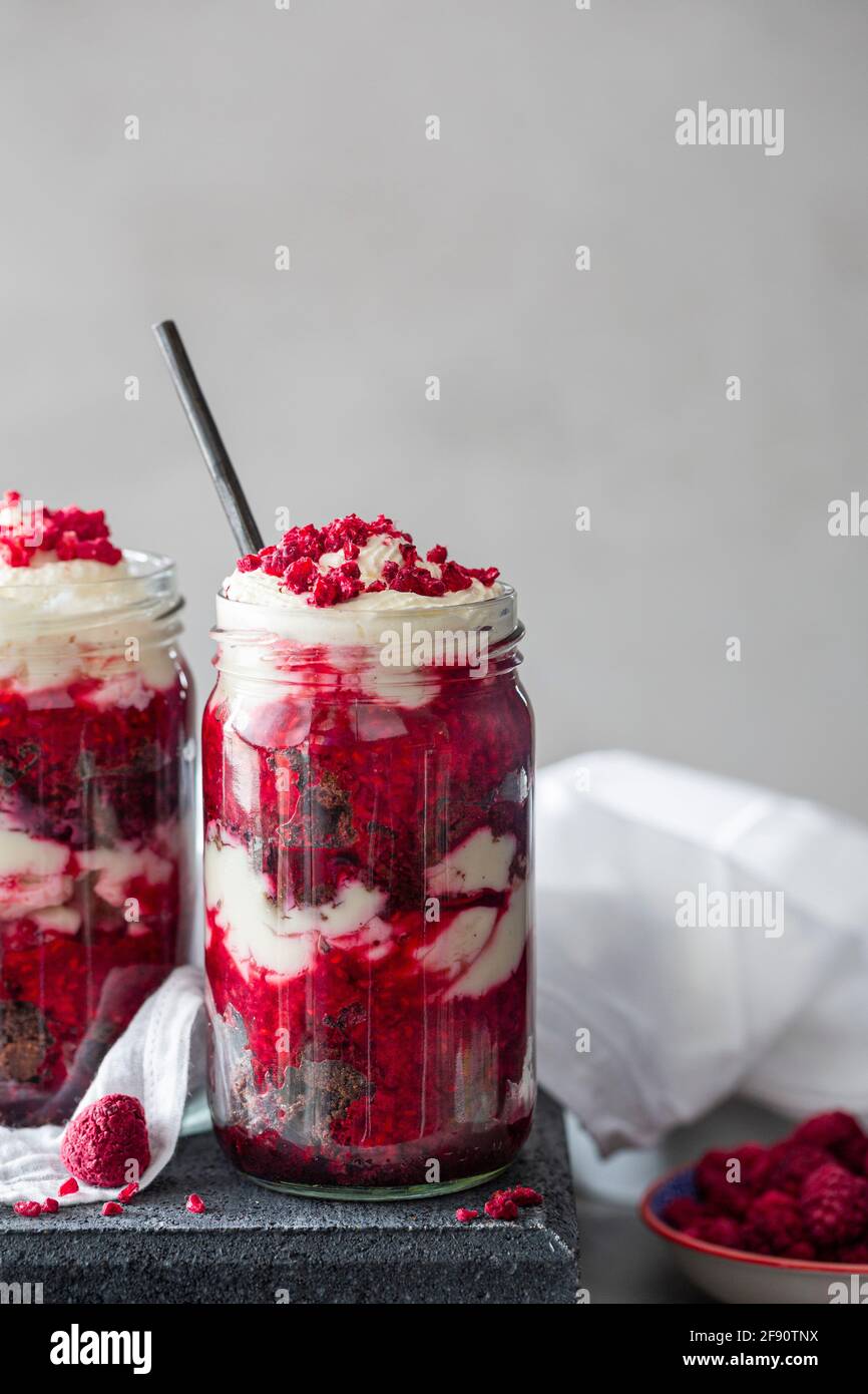Brownie & Raspberry Dessert Jar Stock Photo Alamy