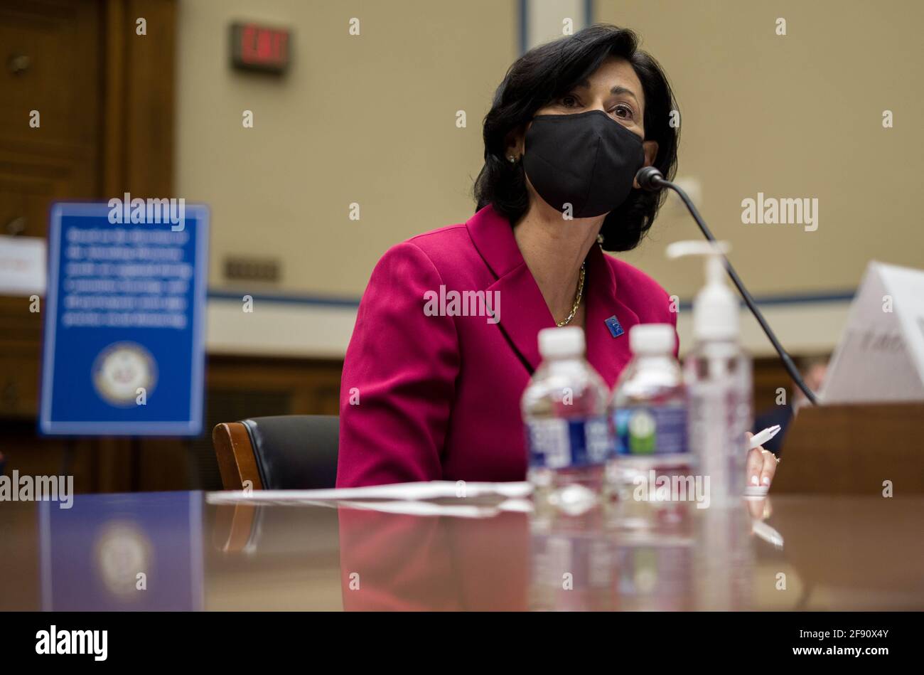 (210415) -- WASHINGTON, April 15, 2021 (Xinhua) -- Rochelle Walensky, director of the U.S. Centers for Disease Control and Prevention (CDC), testifies during a hearing of U.S. House Select Subcommittee on the Coronavirus Crisis in Washington, DC, the United States, on April 15, 2021. (Amr Alfiky/Pool via Xinhua) Stock Photo