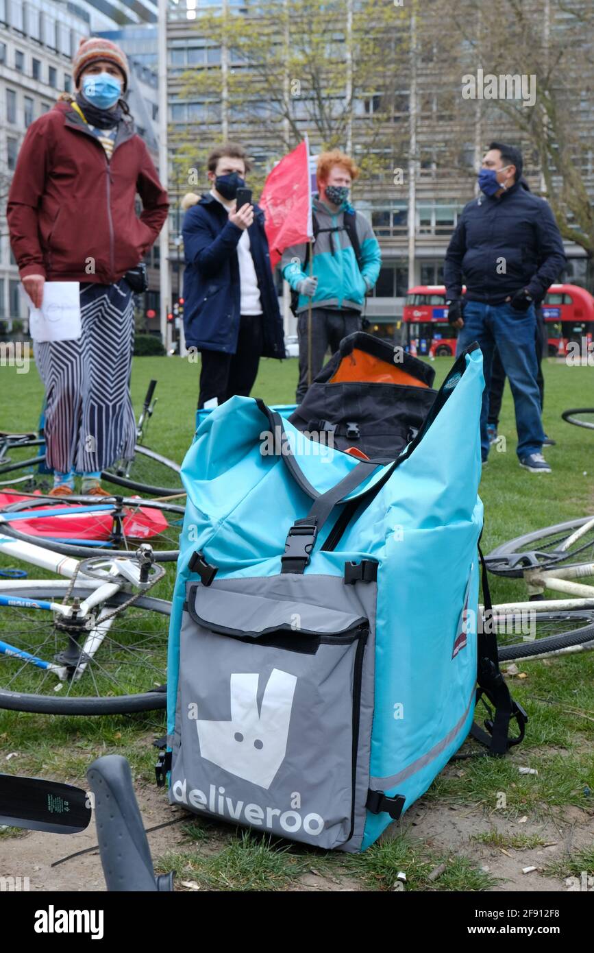 Deliveroo riders in London strike and organise a protest ride for better  working conditions as the company makes a debut on the UK stock exchange  Stock Photo - Alamy