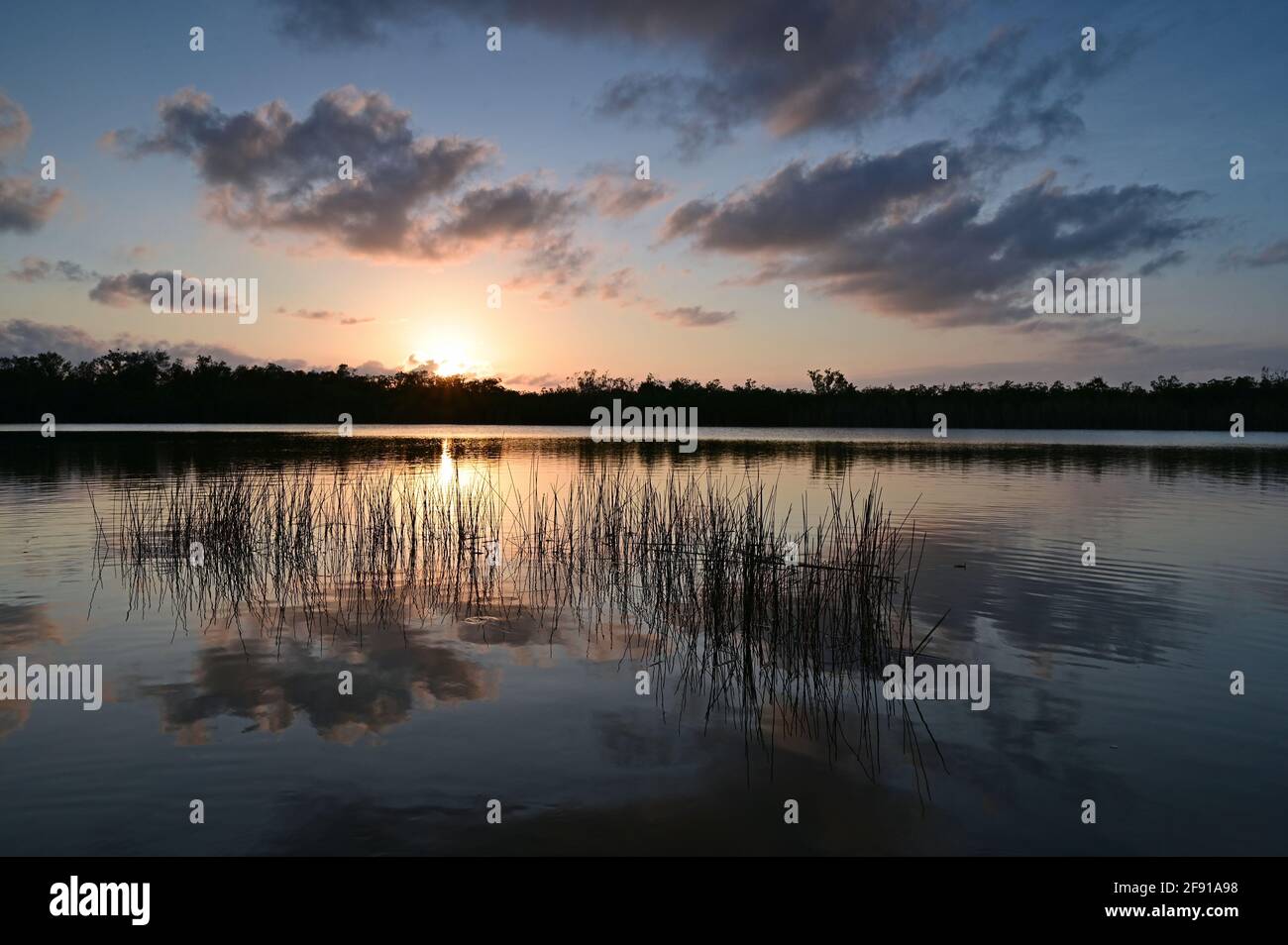 Nine Mile Pond sunset cloudscape and reflections in Everglades National Park. Stock Photo