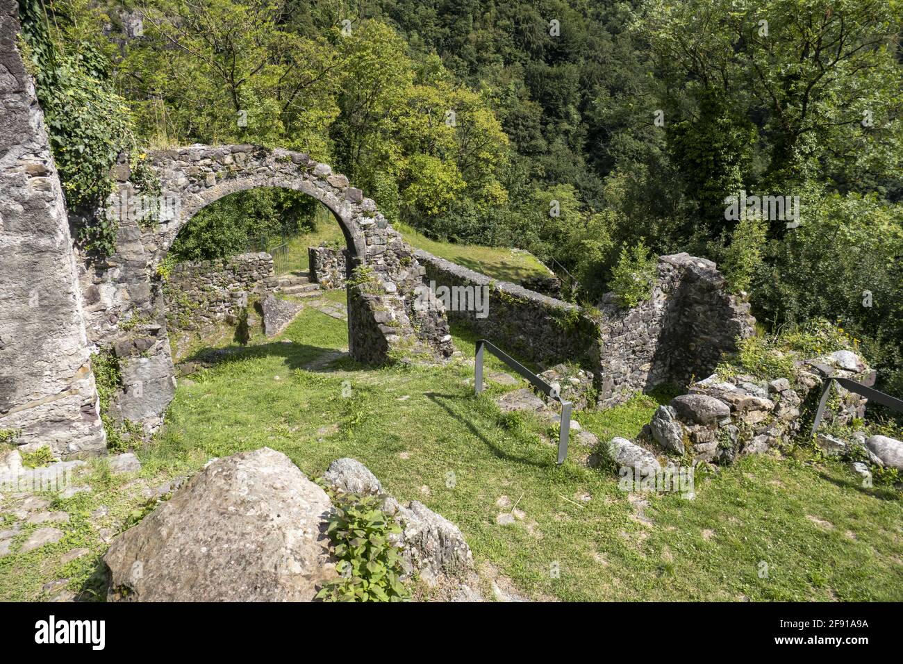 Ruins of Tasso Family's Old Palace; ancient medieval village in Lombardy, Italy Stock Photo
