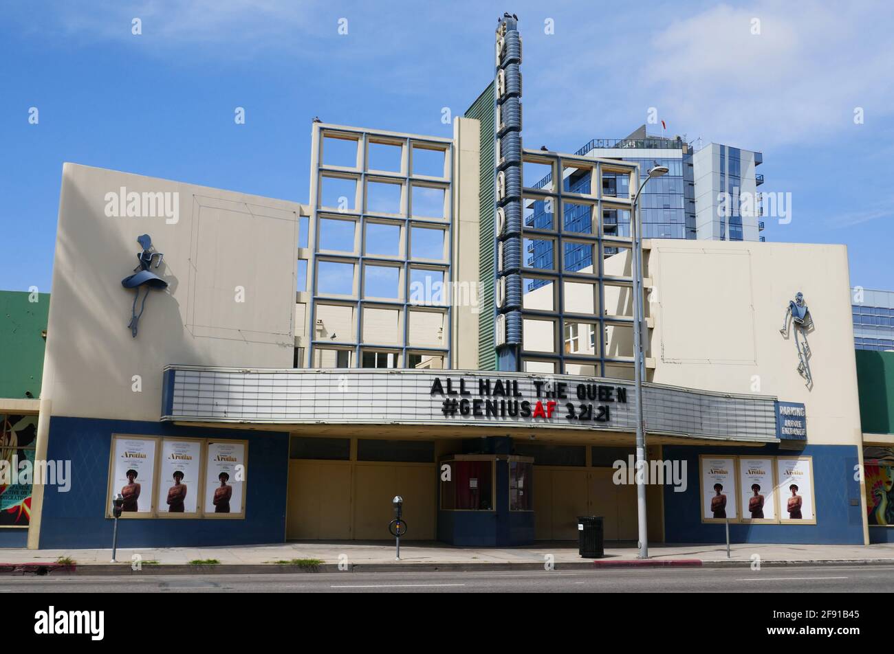 Los Angeles, California, USA 14th April 2021 A general view of atmosphere  Hollywood Palladium Marquee 'All Hail The Queen', at this venue where  Coldplay, Muse, Green Day, Brandi Carlile, Sum 41, Nine