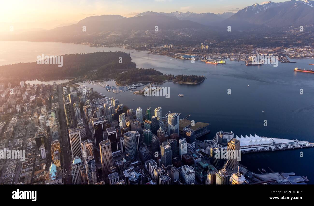 Aerial View from Airplane of Vancouver Downtown, British Columbia ...