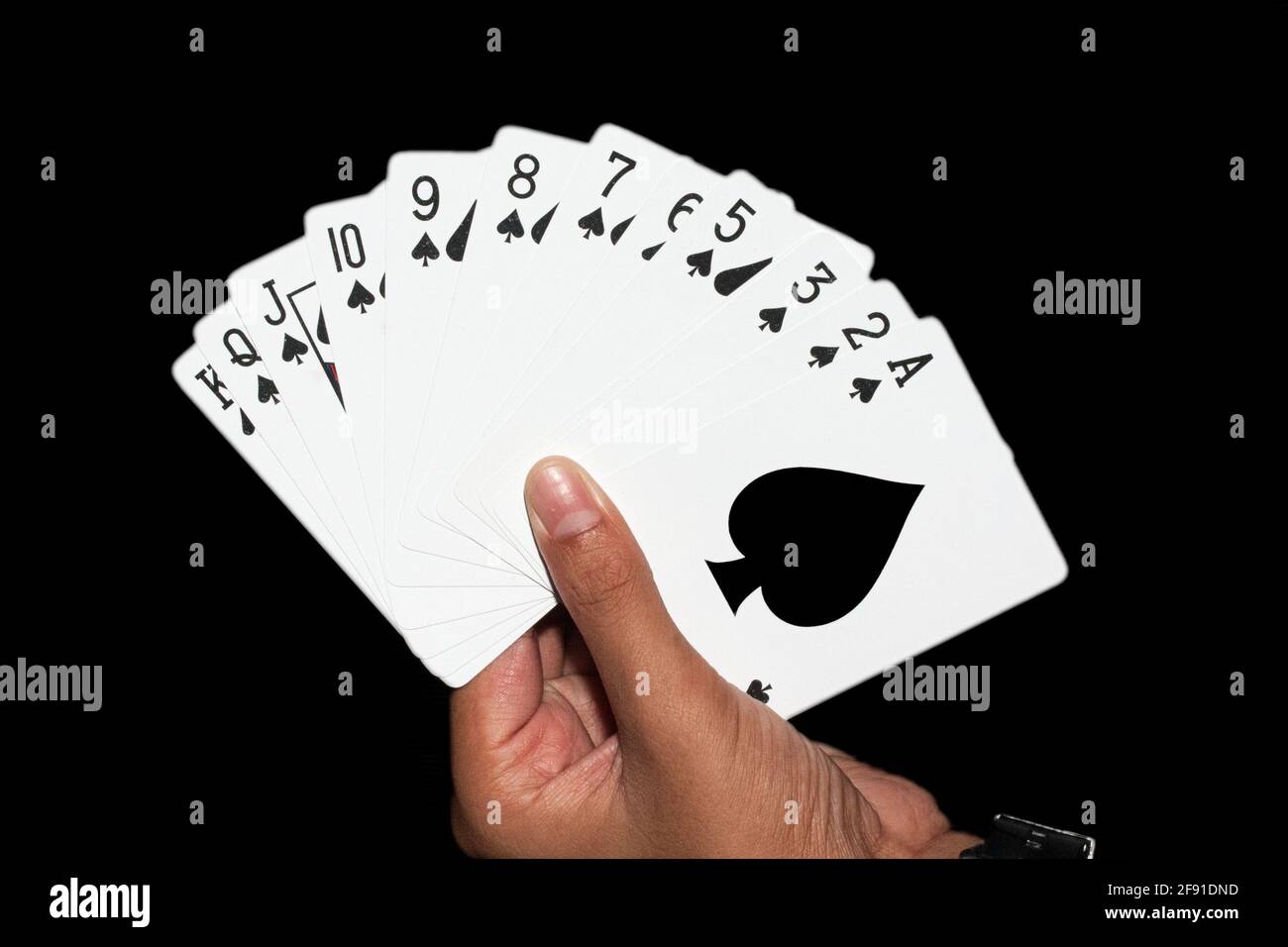 cards game hand spades full hand Stock Photo Alamy