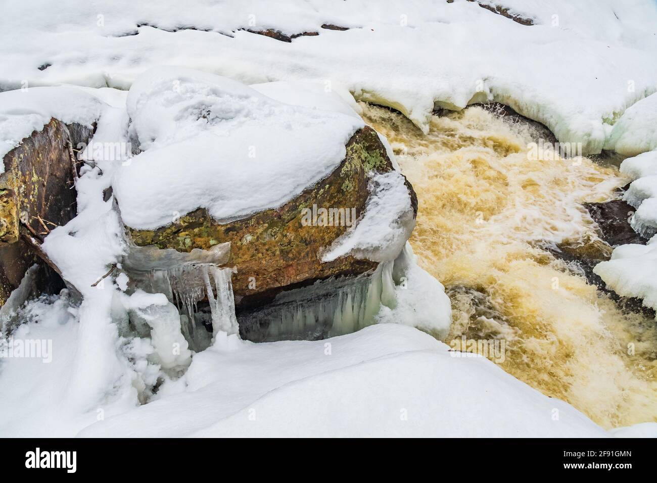 Queen Elizabeth Conservation Area Victoria Falls Black River Washago Ontario Canada in winter Stock Photo