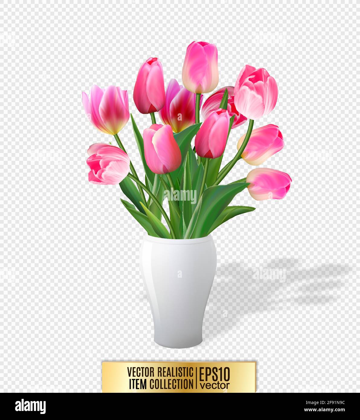 Bouquet of pink tulips in vase isolated on transparent background ...