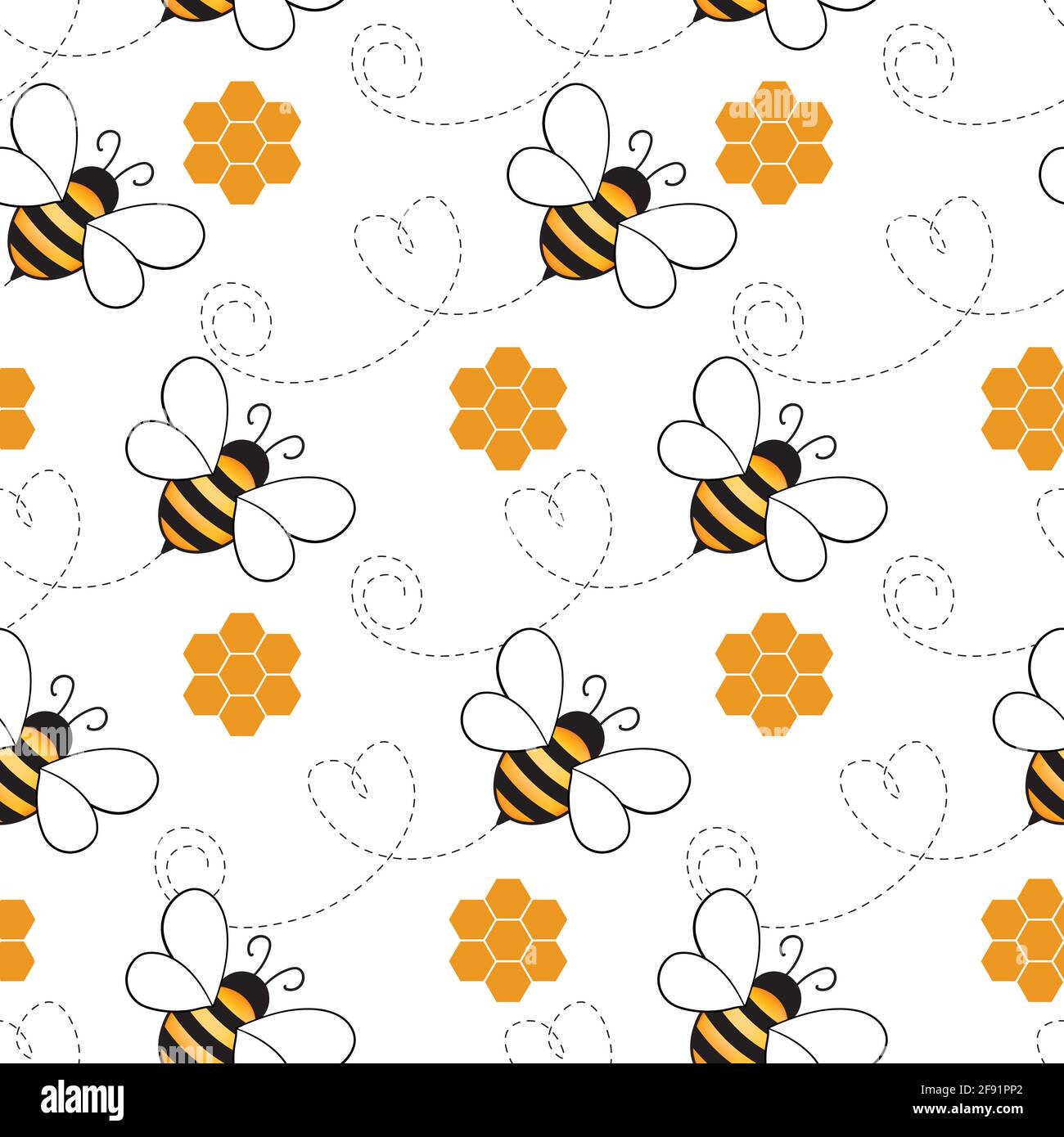 Seamless pattern with bees and honeycombs on white background. Small ...