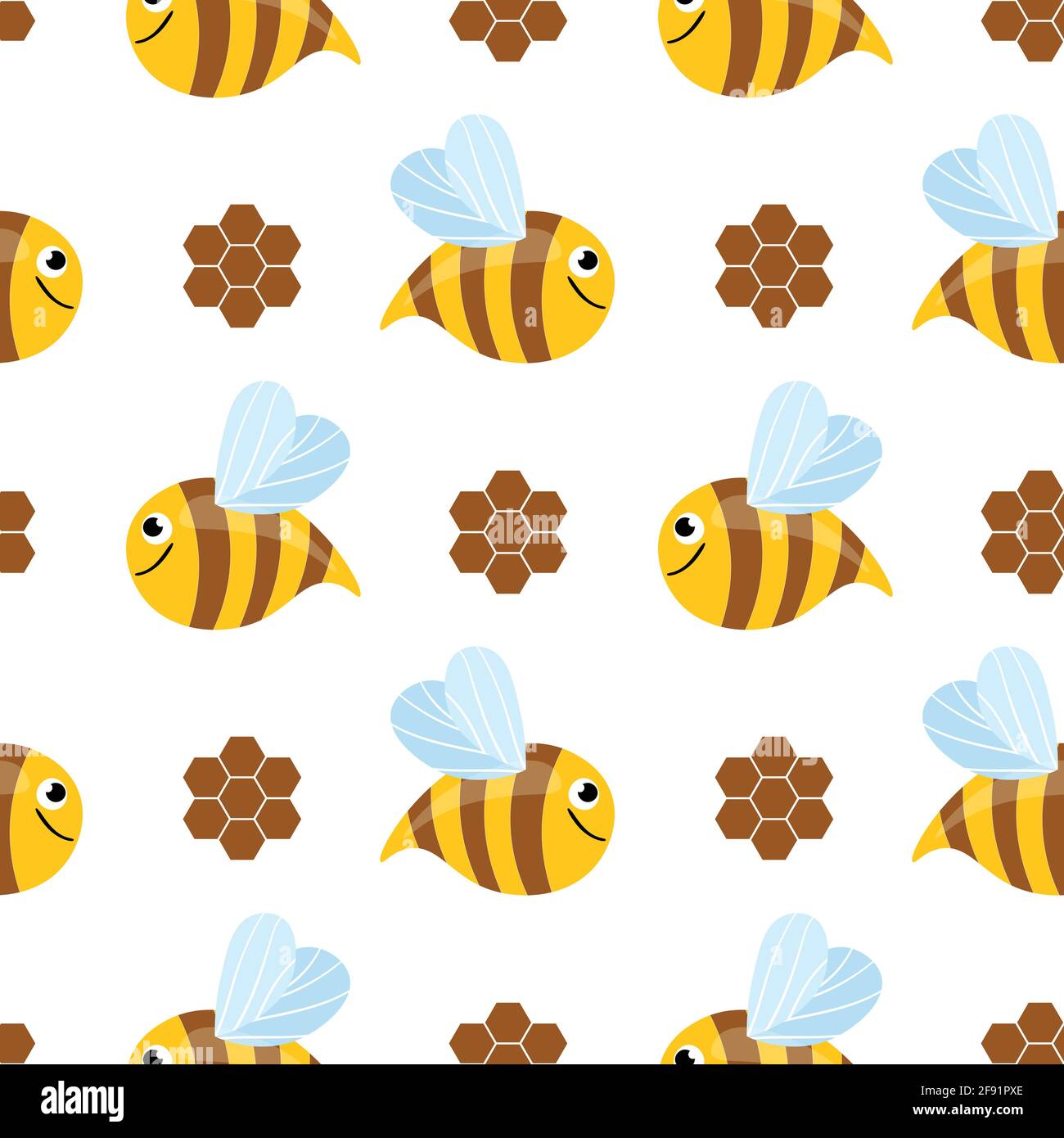 Seamless pattern with bees and honeycombs on white background. Small ...