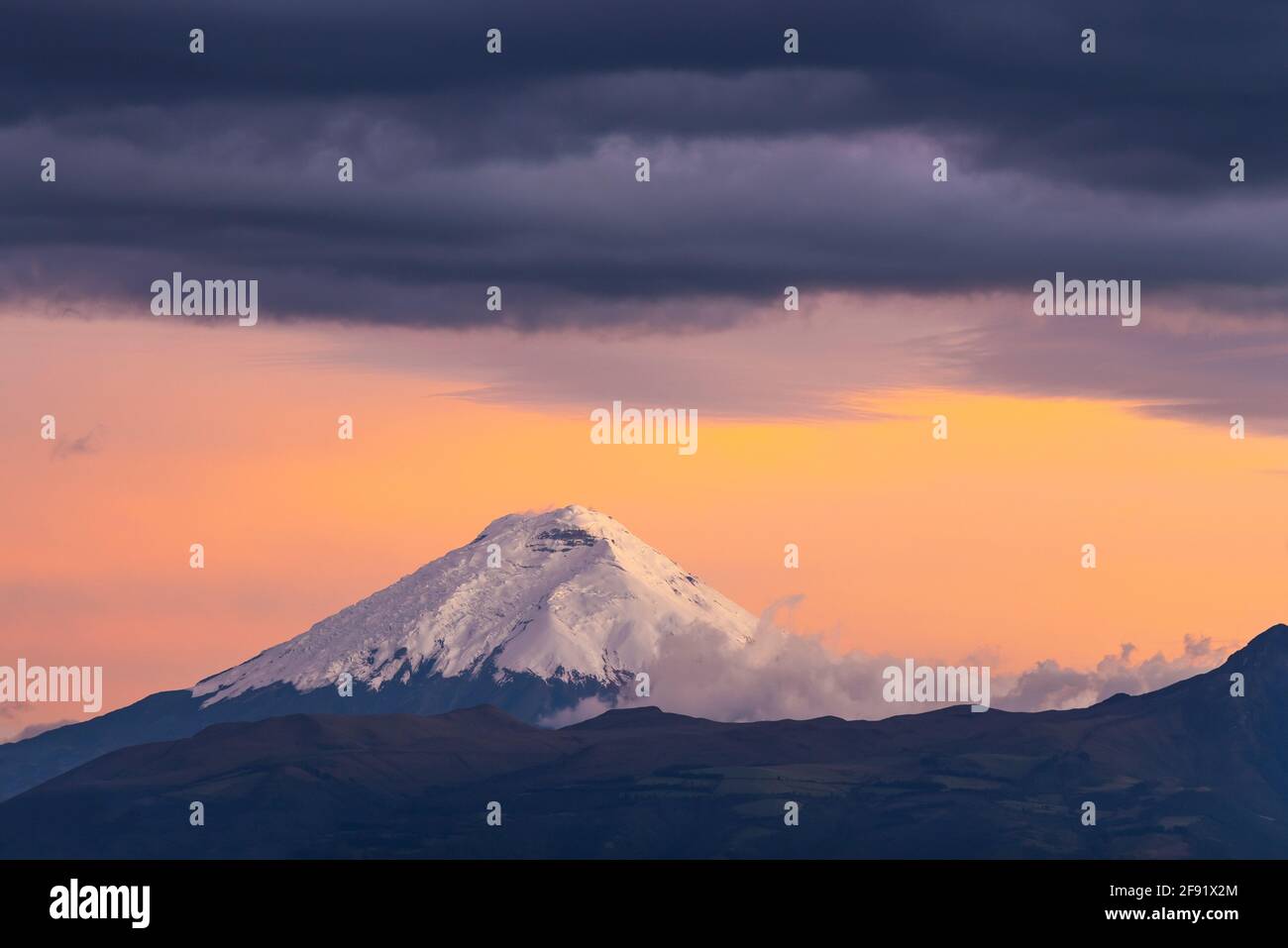 Cotopaxi volcano sunset near Quito, Cotopaxi national park, Ecuador