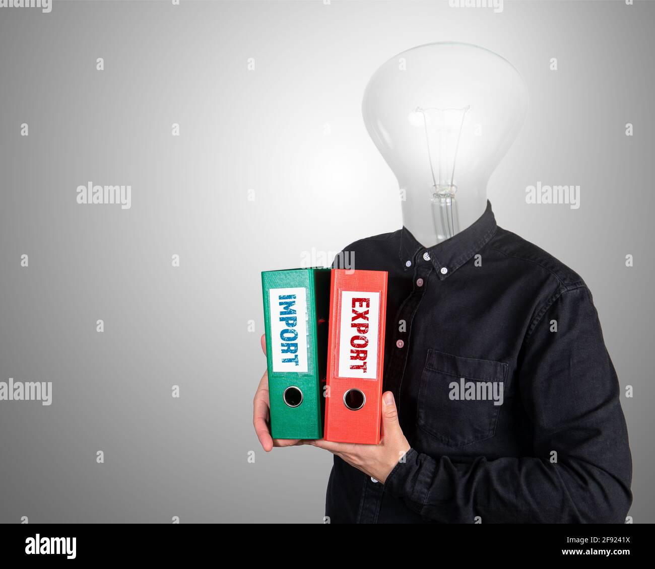 Import and Export concept. Two document folders in a man's hands. Stock Photo
