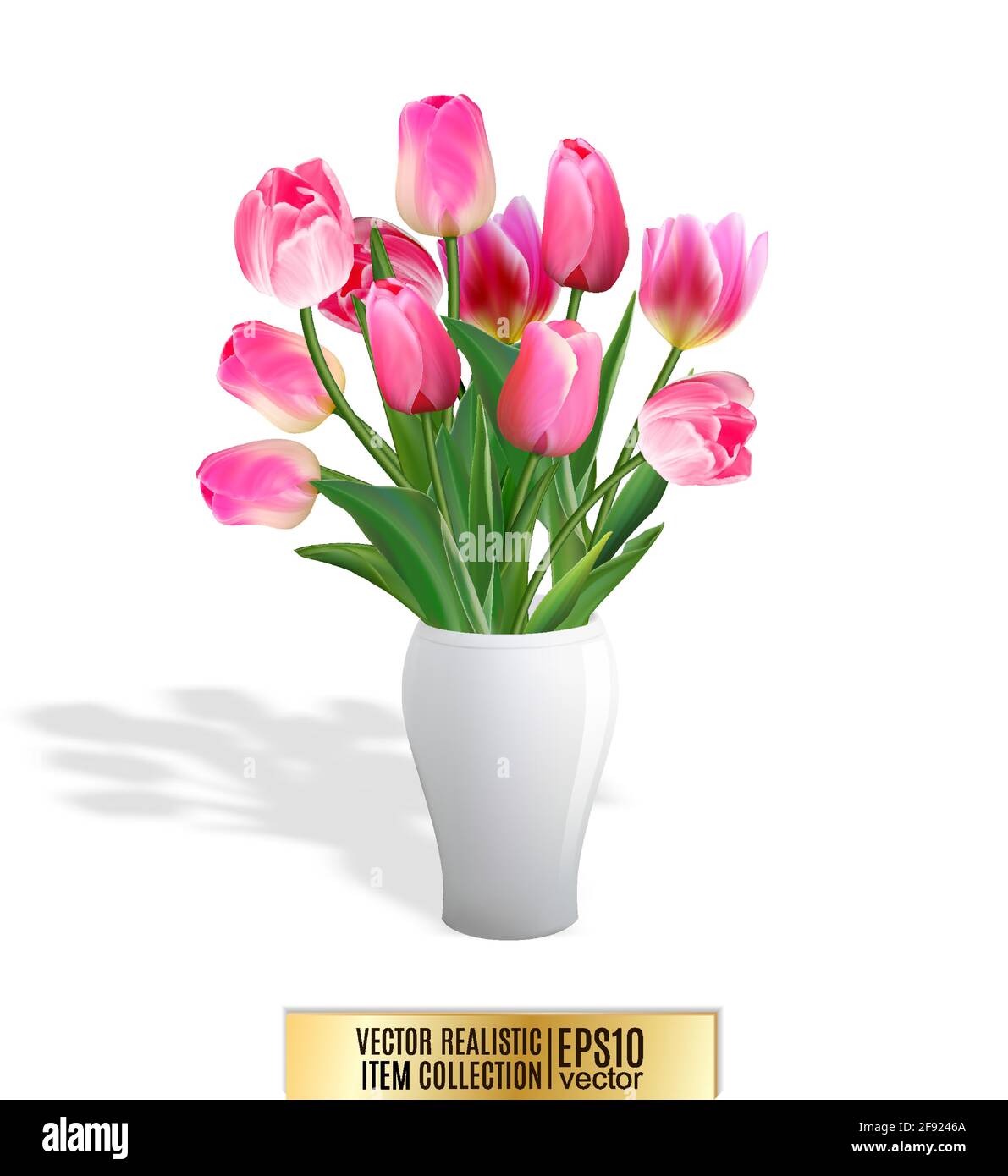 Bouquet of pink tulips in vase isolated on white. Quality realistic ...