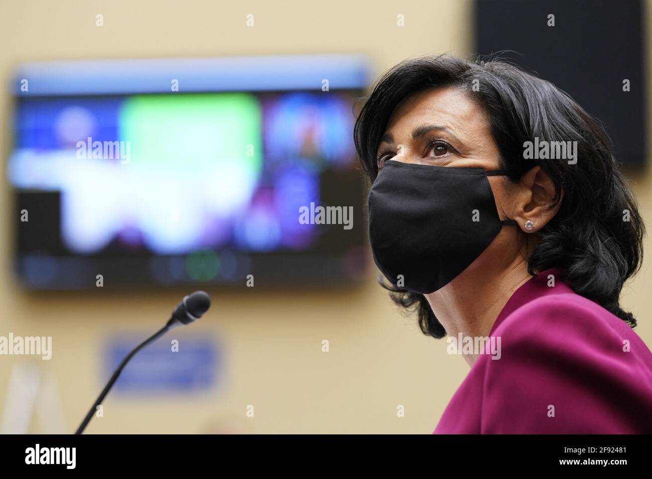 Centers for Disease Control and Prevention Director Dr. Rochelle Walensky listens during a House Select Subcommittee on the Coronavirus Crisis hearing on Capitol Hill in Washington, Thursday, April 15, 2021. (AP Photo/Susan Walsh, Pool) Stock Photo
