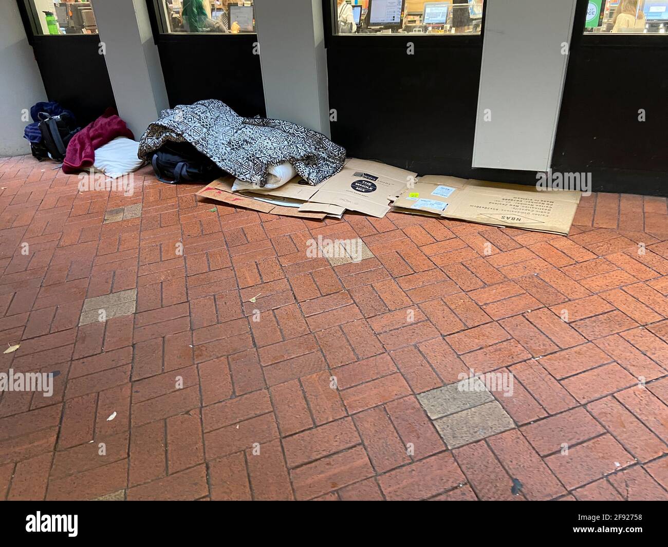 A view of personal items of a homeless person living on the sides of busy streets in Wellington, New Zealand, April 15, 2021. Picture taken April 15, 2021. REUTERS/Praveen Menon Stock Photo