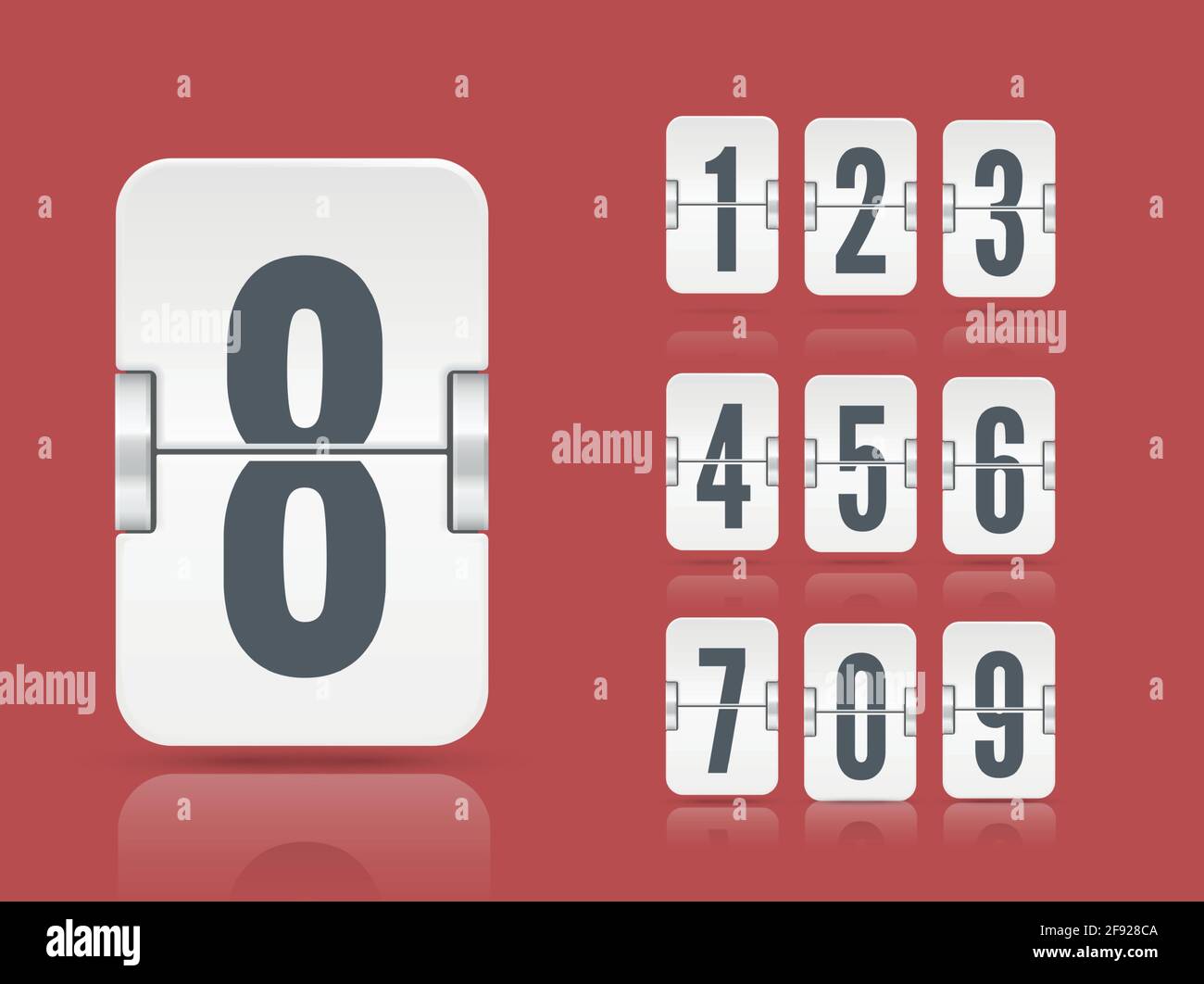 Vector white flip scoreboard template with numbers and reflections